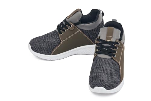 CALTO Men's Invisible Height Increasing Elevator Trainer Shoes - Grey Knitted Lace-up Lightweight Fashion Sneakers - 3.2 Inches Taller - H71923 - Size 9 D(M) US4