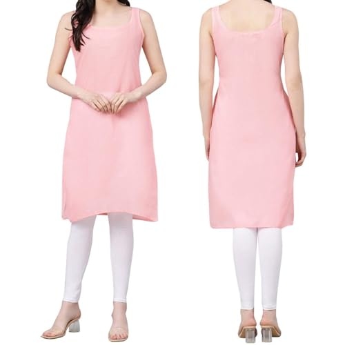 Image of Women Cotton Inner Slip | Soft Camisole for Kurti & Dress | Full Length Sleeveless Underslip | Comfortable Shimmies Tank Top Innerwear | Summer Undergarment Lined Slip (Peach)