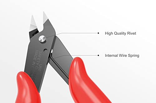 Hongway 5Pcs Wire Cutters, Micro Flush Cutters With Spring, Wire Cutting Pliers, Wire Snips For Electronics Soft Copper Jewelry Making, 5-Inches, Red #TOP3