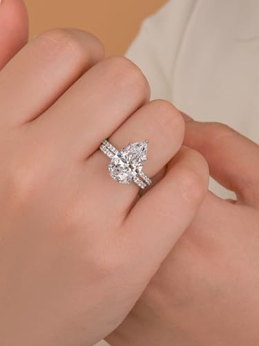 5CT Pear Cut Engagement Ring Set for Women, 925 Sterling Silver Open Band 5A Cubic Zirconia Wedding Bridal Ring Set3