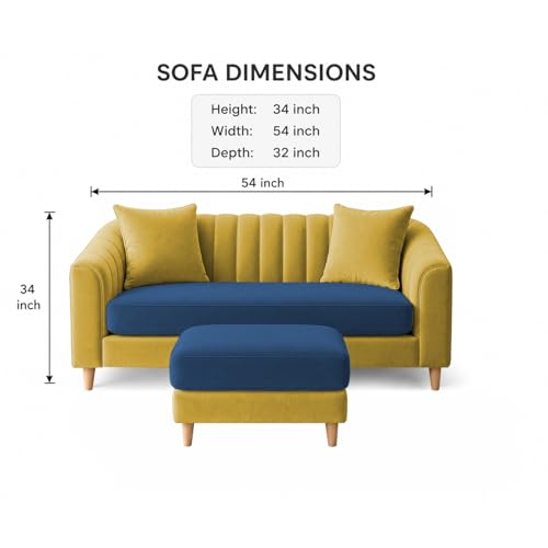 Image of Doraldo 2 Seater Sofa Set with Ottoman for Living Room (Blue Yellow) Premium Fabric Sofa
