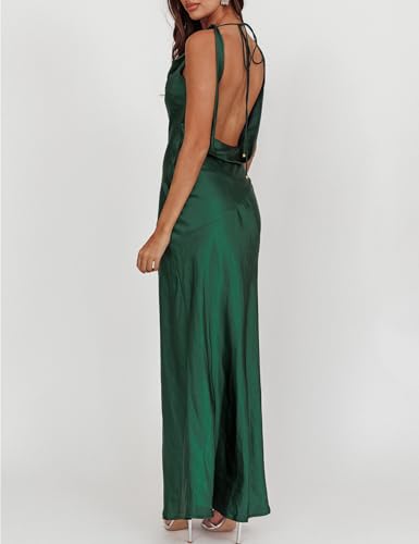 Image of KOUNAI Satin Backless Formal Maxi Dresses for Women Wedding Guest | Silk,Cowl Neck,Drape Neck,Open Back,Sleeveless,Tie Back,Elegant,Cocktail,Bridesmaid,Beach,Vacation,Party,Graduation,Midi