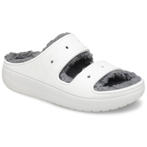 Image of Crocs Unisex-Adult Classic Cozzzy Sandals, Fuzzy Slippers and Slides, White, 11 Men /13 Women