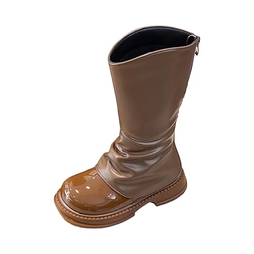 IWIHMIV Girls High Boots Fashion Tall Riding Boots with Back Zipper Comfortable Flat Bottom Warm Leather Dress Booties