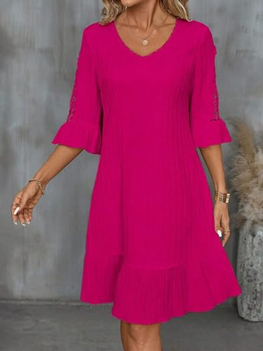 Women's short sleeve dress Solid Color Medium Sleeve Dress3