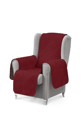 textil-home Copripoltrona 1 Posto con Braccioli LUKA, Poltrona Relax Reclinabile e Orecchie Imbottito - Misura 55 cm. SalvaDivano Reversibile. Rosso