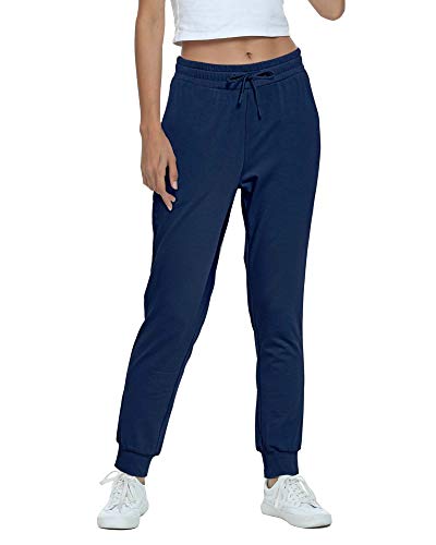 TODOLOR Women's Workout Sweatpants Cotton Joggers Pants Track Cuff Drawstring Lounge Sweat Pants with Pockets (2XL, Navy Blue)