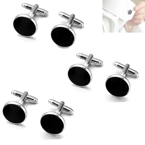 La mejor selección de Mancuernillas del mes. 48 MEISO 3 Pares Gemelos Clásicos para Hombre de Acero Inoxidable Diseño Elegante y Versátil, Fácil de Combinar con Camisas de Todos los Estilos y Colores (Círculo Negro)