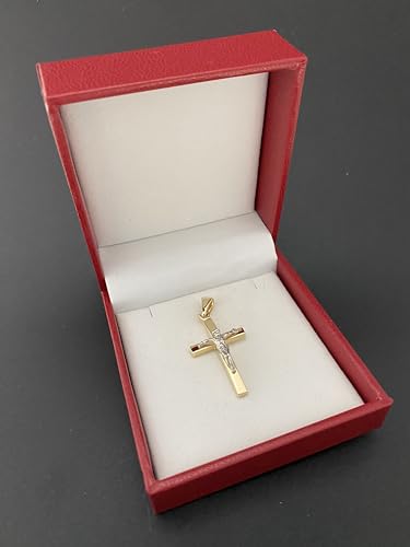 Pendentif en forme de croix en or véritable 14 carats Jésus communion