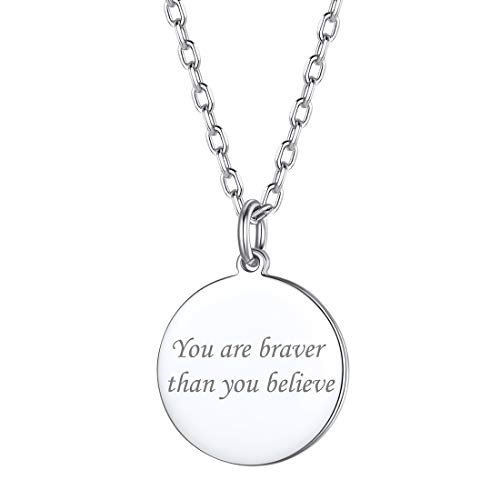 Silvercute Custom Engrave Disc Necklace 925 Sterling Silver Personalized Circle Tag Pendant Text Engravable With Name/Date/Locations, Dainty Necklaces For Women Girls #TOP27