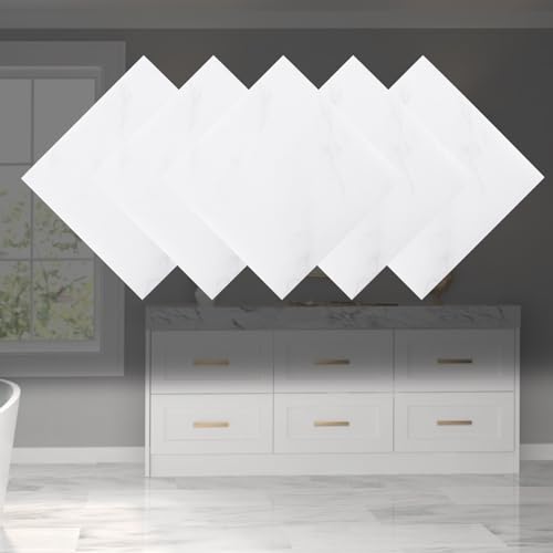 MUXHEL 40er-Set 1.3mm Vinyl-Bodenbelag, 30 x 30cm PVC Bodenbelag Selbstklebend, Fliesen Vinyl Holzoptik Bodenaufkleber, Vinylboden Selbstklebend für Küche Wohnzimmer-weiß