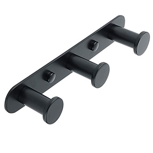 SAYAYO Porte-Manteau Mural Crochets de Serviettes Patères Murales à Vis Porte-Serviettes pour Salle de Bain et Cuisine, Finition Noire Mate en Acier Inoxydable, trois crochets, EGYT1000B-3