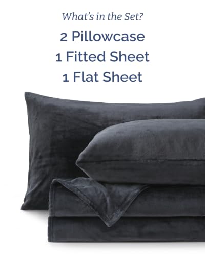 Image of Fleece Sheets Full Size Set - 4-Piece Velvet Flannel Sheet Set - Black