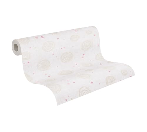 A.S. Création Lilly & Luis papel pintado no tejido con motivo para niños en beige, crema, rosa – papel pintado a círculos 10,05 x 0,53 m – 771393