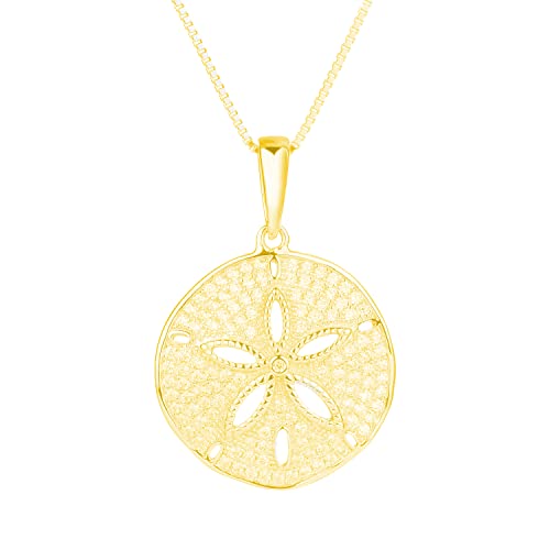 Aloha Jewelry Company 925 Sterling Silver Sand Dollar Cubic Zirconia Pave Sea Life Charm Necklace Pedant with 18