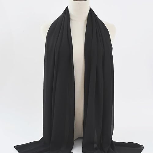 Women Lightweight Breathable Solid Color Black Red Soft Chiffon Long Fashion Scarves Sun-proof Shawls Wrap3