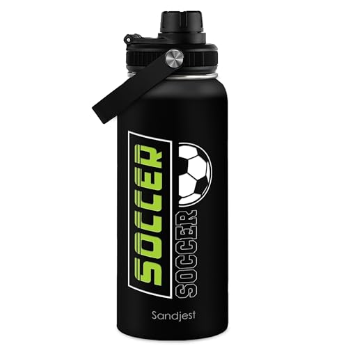 Image of SANDJEST Soccer Insulated Stainless Steel Water Bottle 32oz, Vacuum Chug Lid Travel Tumbler for Men Friends Dad Brothers Players Coaches, Gift for Birthday Christmas Fathers Day