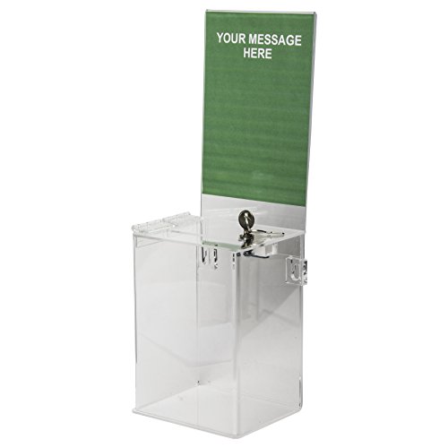 Clear-Ad - Clear Acrylic Ballot & Donation Box 5x7x4 with Lock and Sign Holder - Plastic Countertop Container for Voting, Charity, Survey, Raffle, Contest, Suggestions, Tips, Comments (Pack of 18)