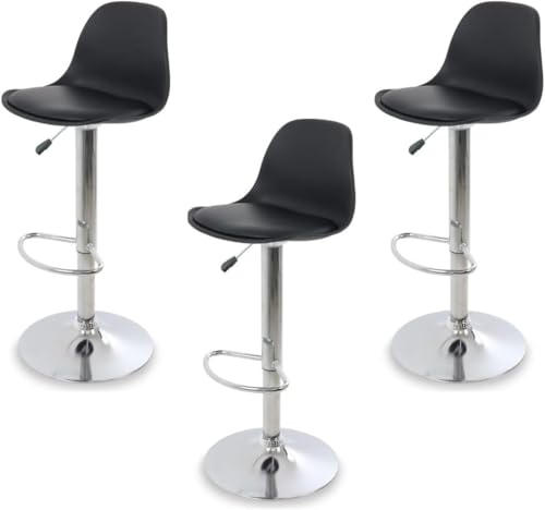 Reviews de Sillas de Bar Top 10. 47 GAON. Sillas para Bar y Barra de Cocina con Respaldo y Reposapies de Altura Ajustable - Bancos de Bar con Asiento Acolchado Set de 3 Piezas (Negro)
