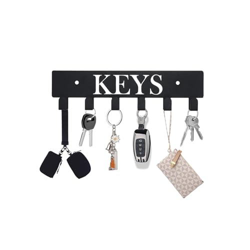 YAYANGATMG Key Hooks Holder for Wall Mounted with 6 Hooks, Key Hanger Rack Wall Decorative for Home, Entryway, Hallway, Office, Black