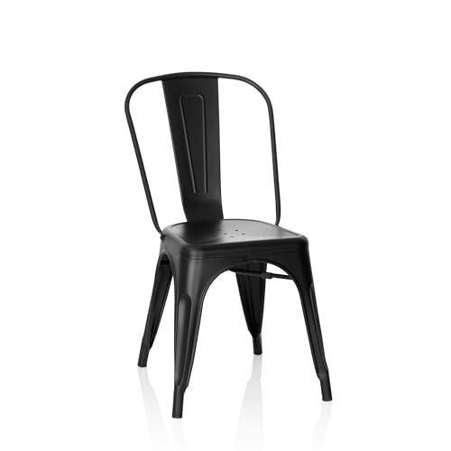 hjh OFFICE 645038 Bistrostuhl VANTAGGIO Brush Metall Matt Schwarz im Industry-Design, stapelbar