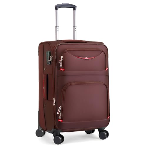 ROPLUS Softside Expandable Luggage with 4 Spinner Wheels, Durable Carry-On Luggage Suitcase (Coffee, 21-Inch)