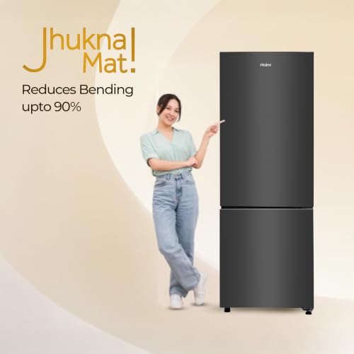 Image of Haier 237 L 2 Star Frost Free Twin Inverter Double Door Bottom Mount Refrigerator with Extra Spacious 2X Veg Box (HEB-242EGBA-P, GE Black, 2026 Model)