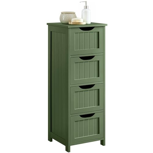 Yaheetech Bathroom Storage Cabinet Narrow Side Storage Organizer with 4 Drawers Slim Free-Standing Floor Cabinet for Bathroom/Hallway/Living Room Green