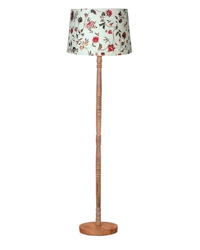 Image of Homesake Mid Century Modern Floor Lamp for Living Room | Hand Turned | Corner Lamp for Living Room, Stand Lamp with Fabric Lampshade for Bedroom, Study Room and Office, (Vine and Flowers)