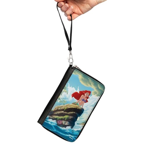Buckle-Down Disney Wallet, Zip Around, The Little Mermaid Ariel Splash Rock Pose, Vegan Leather2
