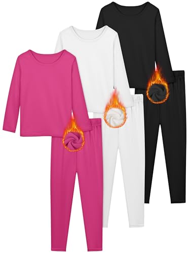 La mejor selección de Conjuntos térmicos para Niña . 42 Resinta - Juego de ropa interior térmica para 3 niñas, suave, parte superior e inferior térmica, con forro polar, capa base larga para niños, Negro, blanco, rosa intenso, 10-12...