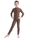 dPois Maillot Manga Larga con Cremallera Niña Ballet Danza Gimnasia Ritmica Artística Leotardo Clásico Body Elástico Deporte Leotard Mono Unitard Invierno para Chicas Marrón 4-5 años