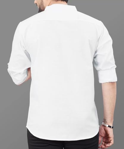 Image of DEEMOON Men's Regular Fit Solid Sprad Collar Casual Shirt with a Trendy Mandarin Collar Crafted from a Premium Cotton Blend