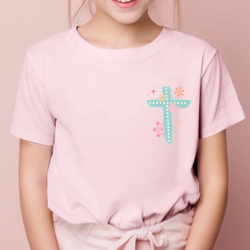 Image of Christian Shirts for Girls Bible Verse God Shirt Kids Graphic Tees Cute Cross Outfits Floral Print Summer Top