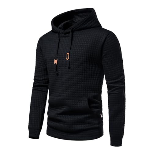 Mens Waffle Knit Hoodies Pullover Casual Long Sleeve Hooded Sweatshirt Fashion Drawstring Sweatshirts with Pockets3