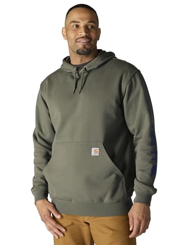 Carhartt Men's Loose Fit Midweight Logo Sleeve Graphic Sweatshirt, Dusty Olive, Large