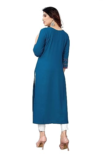 Image of BRC Enterprise Women's Girl Cotton Blend Stright Designer Attractive Look Kurta Light Blue