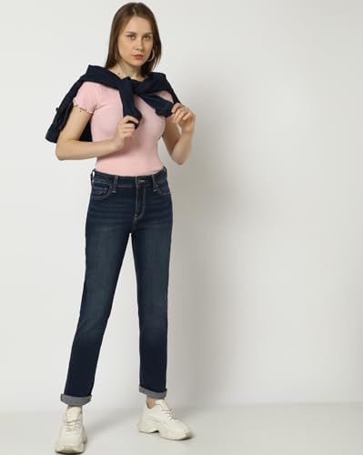 Image of Gap Women Straight Fit Mid Rise Heavily Washed Jeans