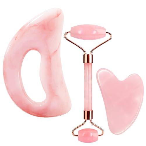 Rodillo de Gua Sha y Jade, masajeador facial para una piel radiante, rodillo para ojos hinchados, Gua Sha corporal, para mujeres y hombres.