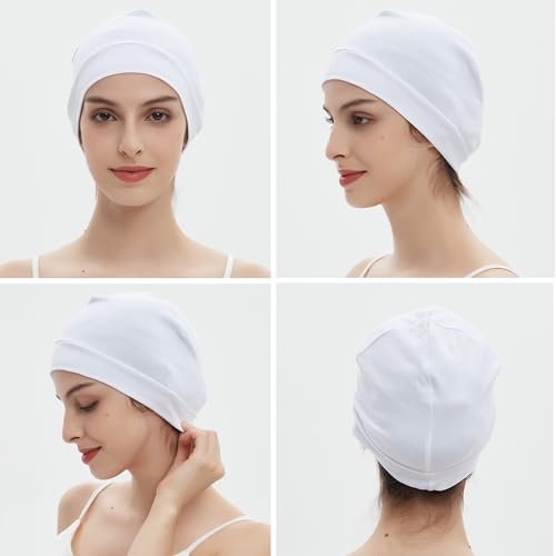 Image of vidsel 100% Cotton Skull Caps Beanie Night Cap Sleep Hats for Men Women | Breathable,Soft,Lightweight Skully Cap,Running Beanie Cycling Helmet Liner,Wicking Head Cover,CPAP Chemo Bald Cap