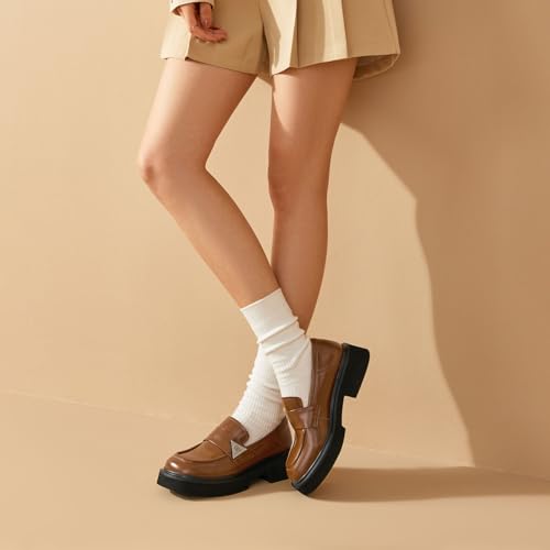 Image of BEAU TODAY Womens Platform Loafers, Leather Penny Loafer Shoes
