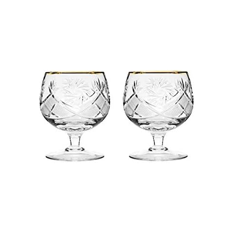HOMEHUT Set of 2 Hand Made Vintage Crystal Glasses, Brandy & Cognac Snifter with 24K Gold Rim, Old-Fashioned Glassware Cover