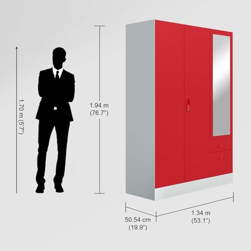 Image of Interio by Godrej Slimline Alloy Steel Almirah Textured Carmine Red, 3 Doors