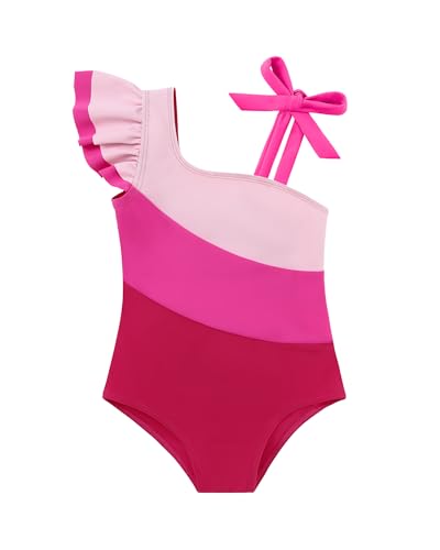 Image of Redair Toddler Girl One Piece Swimsuit Color Block with Ruffled Sleeve Straps Swimwear Bathing Suit for Baby Girl 12M-6Years