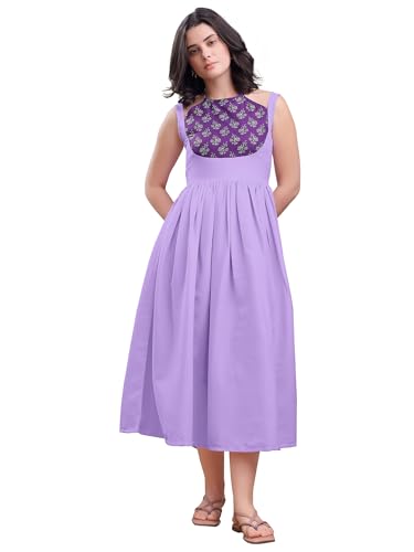 Image of PURVAJA Women's Midi Cotton Blend Dress (Floe-246-250)