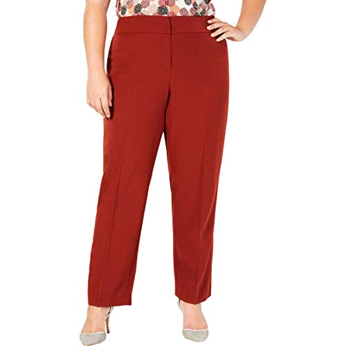 Kasper Womens Plus Crepe Solid Straight Leg Pants Russet 14W #TOP19