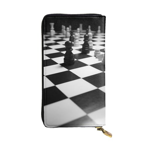 Black White Chess Checkerboard Wallet For Women Men Clutch Rfid Blocking Leather Wallets Large Capacity Purse Credit Card Holder Money Case With Zipper Phone Holder Long Travel Purse
