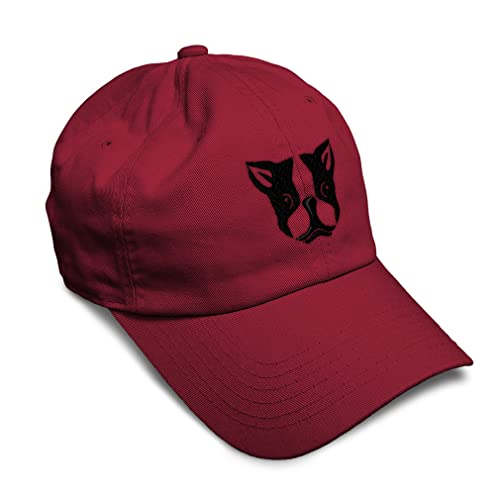 Speedy Pros Soft Baseball Cap Boston Terrier Silly Face Embroidery Dogs Twill Cotton Dad Hats for Men & Women Burgundy Design Only