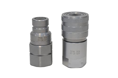 Image of Titan Fittings - 1 /2 inch Skid Steer Hydraulic Couplers - Flat Face Quick Connect Couplers for Bobcat - Couplings Set with Dust Caps