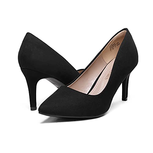 DREAM PAIRS Women's High Stiletto Heels Closed Pointed Toe Dress Pumps Shoes for Wedding Work Office Business, 3 Inches,Size 9,Black/Suede,KUCCI4